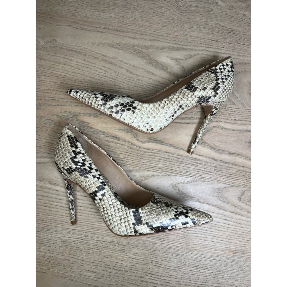 Schutz Lou Snake Print Pointed Toe High Heel Pump in Natural Women’s Size 6 - Picture 6 of 9